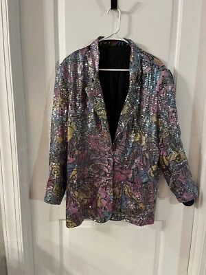 Chaqueta Picasso Sandy Starkman Multicolor Lentejuelas Años 90 De Colección Talla S Foto 1 de 4