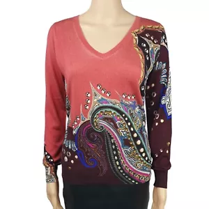 Etro Womens Multi Colour Slik Cashmere Paisley Print Jumper Size 40 - Picture 1 of 7