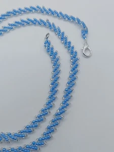 Halskette Blau 60 Cm Lang, 5 Mm Breite, Handarbeit Aus Perlen, Damen Schmuck - Bild 1 von 2