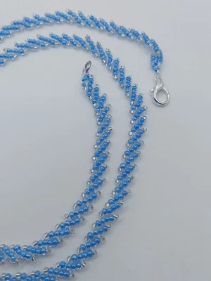 Halskette Blau 60 Cm Lang, 5 Mm Breite, Handarbeit Aus Perlen, Damen Schmuck - Bild 1 von 2