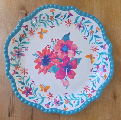 ¡NUEVO! Plato de ensalada de melamina Folk Geo (flor rosa) de Pioneer Woman Foto 1 de 4