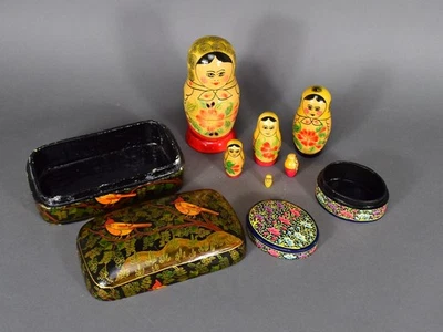 Deckeldose Konvolut Pappmache Holz Russland Handmalerei flowers lidded box AG158 - Bild 1 von 3