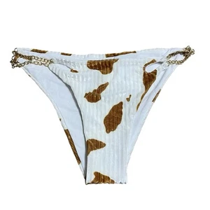 Shein Bikinihose Kuhmuster Samt gerippt Größe L weiß braun gold Kette neu ohne Etikett - Bild 1 von 6