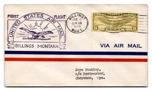United States Air Mail Billings Montana First Flight Cover 1934 Aviación - Imagen 1 de 2