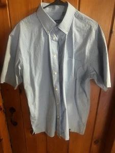 EUC! IZOD Mens Large Blue & White  Plaid Button Down Collar Shirt Short Sleeve - Picture 1 of 5