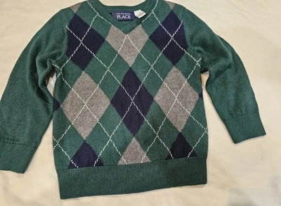 Suéter Argyle 3T The Children's Place Boys Manga Larga Verde Azul Gris Blanco Foto 1 de 3