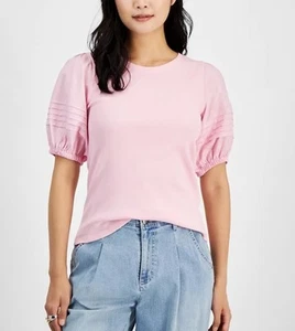On 34th Women's Scoop Neckline Knit Elbow Puff Sleeve Top Pink Bud Size L - Picture 1 of 3