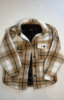 Women’s Ambiance Plaid Flannel Shacket Outerwear Size Medium Button Down Brown - Image 1 of 4