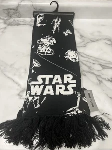 Disney Star Wars schwarz und weiß Tie Fighter Schal mit Fransen Erwachsene Unisex Neu mit Etikett - Bild 1 von 7