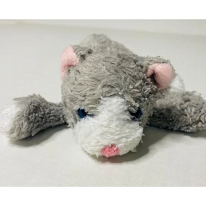 Kleine grau weiße Katze Plüsch Mini Beanie Kätzchen Stofftier rosa Nase - Bild 1 von 7