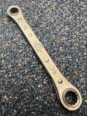 Vtg Ward's Lakeside ratcheting box wrench, 3/8" & 7/16", rare, very good cond. — 第 1/4 张图片