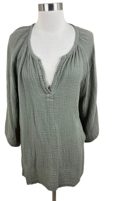 Michael Stars NUEVO Olive Zia Doble Gasa Cuello en V Túnica Relajada M Costera Foto 1 de 4
