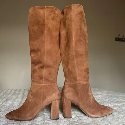 Charles David Marrón Gamuza Tacón Alto Botas Mujeres 8 Cremallera Tendencia Minimalista Foto 1 de 4