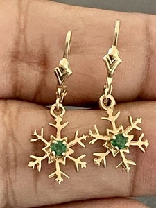 Orecchini fiocco di neve con smeraldi in oro giallo 14 kt (G38) - Foto 1 di 9