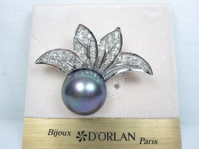 D'Orlan Rhodium Plated Brooch with Swarovski Crystals & Pearl - 7717 - Image 1 of 2