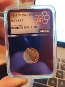1864 BRONZE Indian Head Penny 1C - NGC MS 66 RB - Picture 1 of 2