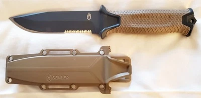 Cuchillo de hoja fija Gerber brazo fuerte combo borde dentado liso con funda 0870316B3 Foto 1 de 4