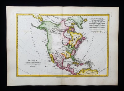 1787 BONNE mapa raro: América del Norte, Estados Unidos, Canadá, México, Nueva York, Estados Unidos Foto 1 de 4