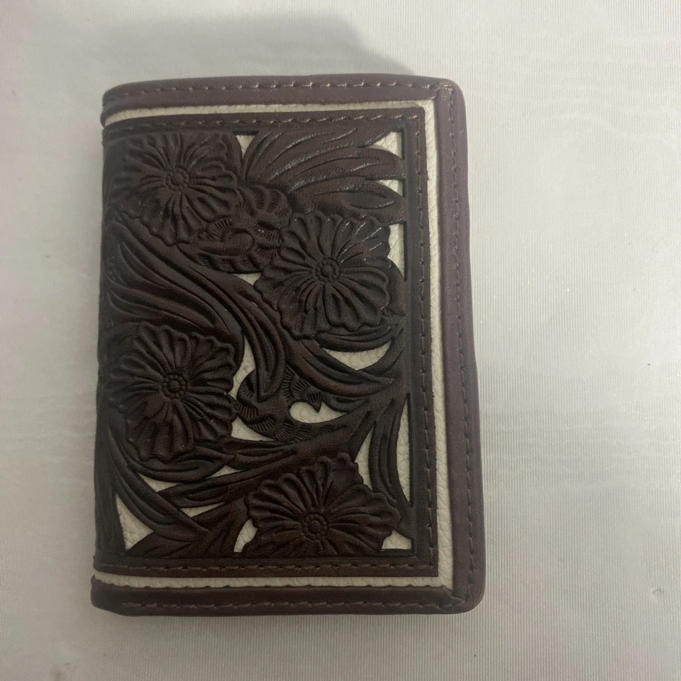 Tony Lama Hombre Cartera Triple en Cuero Marrón con Floral Foto 1 de 4