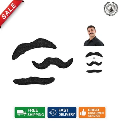 3.5 Inch Self-Adhesive Mustache Set - Fun Costume Accessory for Kids (Pack of 3) - Image 1 of 4