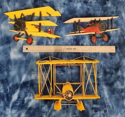 Lote de 3 decoraciones de pared biplano avión vintage decoración dormitorio niño foto Foto 1 de 4
