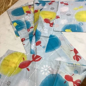 Japanese traditional "yukata "for women light blue red gold fish casual - Picture 1 of 9