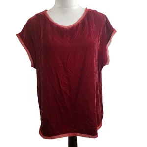 Top in velluto Boden US 12 UK 16 blusa manica corta con frange in viscosa di seta rosso vino - Foto 1 di 8