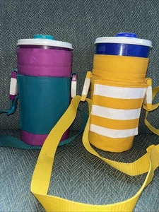 Lot Of 2 Vtg Tupperware Thristquake Tumblers Water Bottle & Strap 30oz 24148 USA - Picture 1 of 11