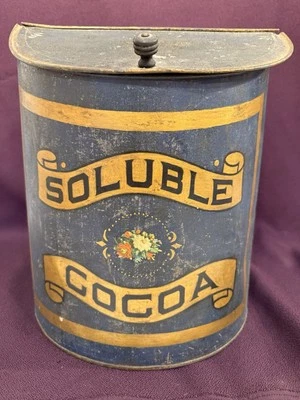 RARE Antique Vintage SOLUBLE COCOA Store Bin Tin One of a Kind Hand Painted??? - Image 1 of 4
