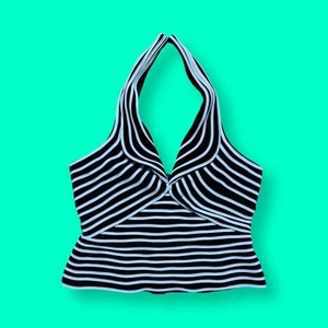 90s Vintage Womens Black & White Striped Velvet Sculptural Tank Top 12 Large - Picture 1 of 8