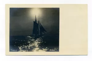 Tawas MI, velero, yate al atardecer, postal RPPC de Bradshaw - Imagen 1 de 2