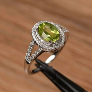 Promise Engagement Ring Simulated Peridot 10*12mm Oval Sterling Silver925 - Picture 1 of 3