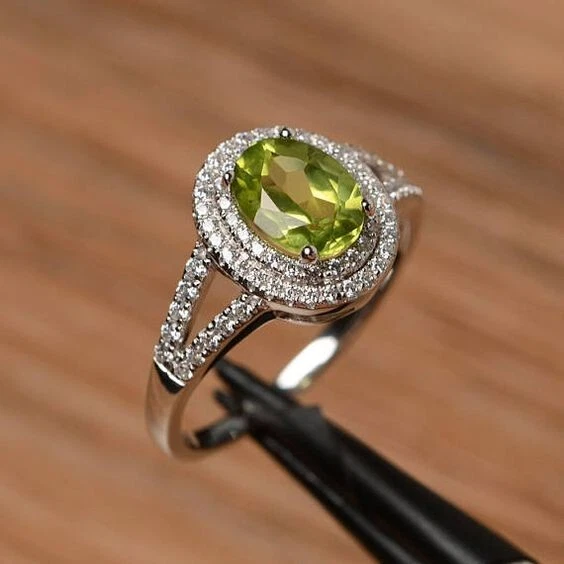 Promise Engagement Ring Simulated Peridot 10*12mm Oval Sterling Silver925 - Image 1 of 3