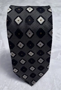 Vintage Emilio Romano Mens Tie Silk Geometric Metalic Black Silver Gold - Picture 1 of 3