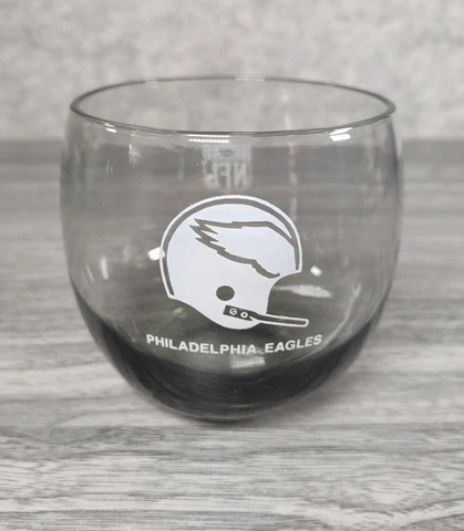 Vintage 1970's NFL Philadelphia Eagles Smoked Glass Whiskey Low Ball Glasses Cover
