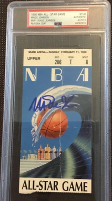 Psa Auto 9 1990 Nba All Star Ticket Magic Johnson Lakers Auto Signed - Image 1 of 3