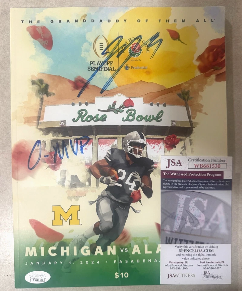 Michigan Wolverines JJ MCCARTHY Signed 2025 Rose Bowl Program JSA Inscribed OMVP - Image 1 of 1