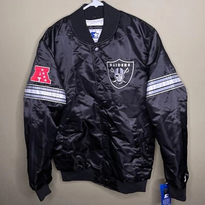 Nueva Chaqueta Starter Las Vegas Raiders Talla XL Negra Satinada Universitaria Completa a Presión NFL Foto 1 de 4