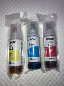 Genuine Epson 522 Ink Bottles 3 Pack for ET-2720 ET-2800 ET-2803 ET-4700 ET-4800 - Picture 1 of 2