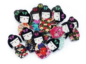 25pcs Wooden Buttons, Japanese Geisha, Scrapbooking, Cute Craft Supplies, Doll - Picture 1 of 2