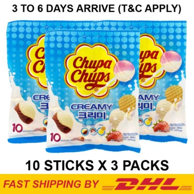 Chupa Chups Lollipops Candy Cream Vanilla Flavor 10 Sticks X 3 Packs - Image 1 of 4