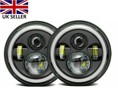 Dot 7'' Rund Schwarz LED Scheinwerfer Halo Hi/Lo Beam für Klassisch Mini Austin - Bild 1 von 4