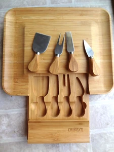 Bamboo Cheese Cutting Board/Knife Charcuterie Meat Serving Tray - Picture 1 of 15