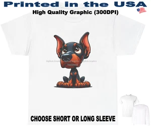 DigiPups Doberman Pinscher Dog Bobble Head Caricature Cartoon Graphic T Shirt - Picture 1 of 6