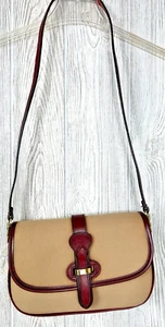 VTG 1980s Dooney & Bourke Tan Canvas w/Leather Equestrian Like Shoulder Bag - Picture 1 of 22