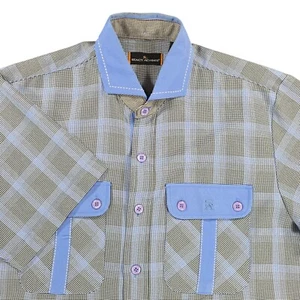 Stacy Adams Button Shirt Mens M Blue Shadow Plaid Classic Retro Dress Casual - Picture 1 of 7