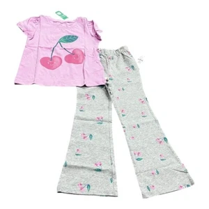 GAP Girls Short Sleeve Top And Bottoms, Size 4, Cherry Pink And Gray, Outfit NEW - Picture 1 of 8