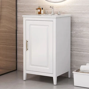 20.3"Bathroom Vanity w/Sink,Functional Drawer,Door Shelf,Soft-closing Door,White - Picture 1 of 13