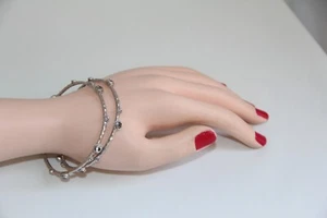 Sterling Silver Hammered Crystal Bangles. Gorgeous Solid Satin Sterling Silver  - Picture 1 of 12