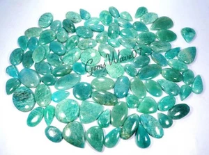 Pietra Preziosa Amazzonite Verde Naturale Cabochon Prezzo Ingrosso Lotto 7pz 250 Cts - Foto 1 di 6